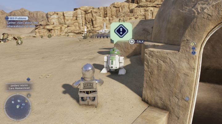 Sie erhalten einen weiteren Hinweis von dem astronomischen Droiden, der am Eingang des Gebäudes steht - LEGO Skywalker Saga: 9D9 Problems - Komplettlösung - Tatooine - die Wüste von Jundland - LEGO Skywalker Saga Guide