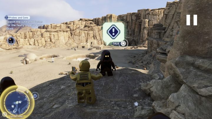 Sprich als Protokolldroide mit dem NPC und nimm die Aufgabe an - LEGO Skywalker Saga: Sonden und Nachteile - Komplettlösung - Tatooine - die Wüste von Jundland - LEGO Skywalker Saga Guide