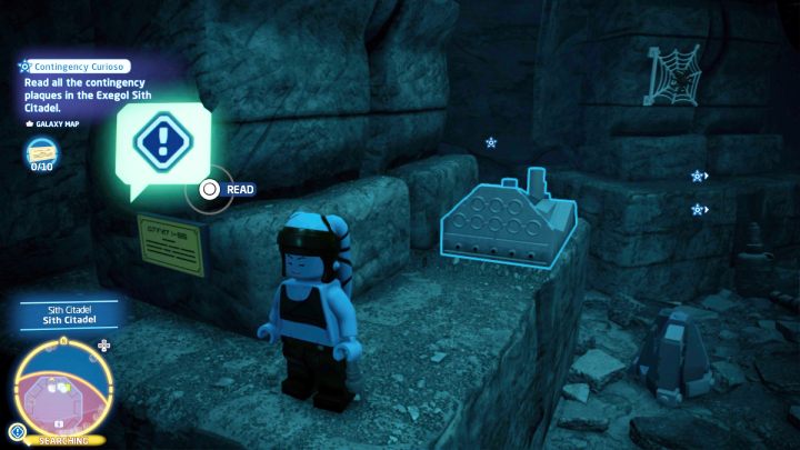 Die Tafel befindet sich neben der Absenkplattform am Zitadelleneingang - LEGO Skywalker Saga: Contingency Curioso - Komplettlösung - Herausforderungen - LEGO Skywalker Saga Guide