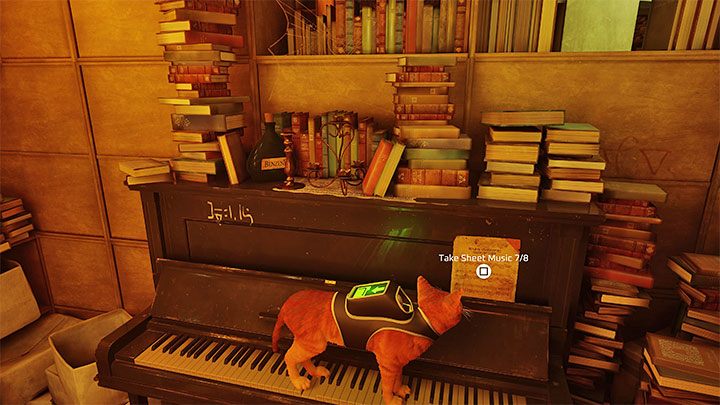 Suchen Sie beim Erkunden der Bibliothek ein Klavier – die Notenblätter sind dort – Stray: Sheet Music – list – Secrets and Collectibles – Stray Guide, Walkthrough