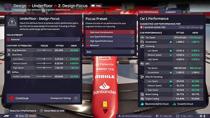 Designfokus – Sie können beeinflussen, worauf sich Ingenieure beim Design eines Teils konzentrieren sollten – F1 Manager 2022: Autos und ihre Entwicklung – Design von Teilen – Grundlagen – F1 Manager 2022 Guide