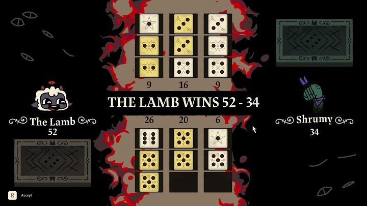 Jedem Spieler stehen 3 Spalten zur Verfügung, in jeder Spalte können maximal 3 Würfel platziert werden - Cult of the Lamb: Knucklebones - Regeln und Spielanleitung - FAQ - Cult of the Lamb Guide
