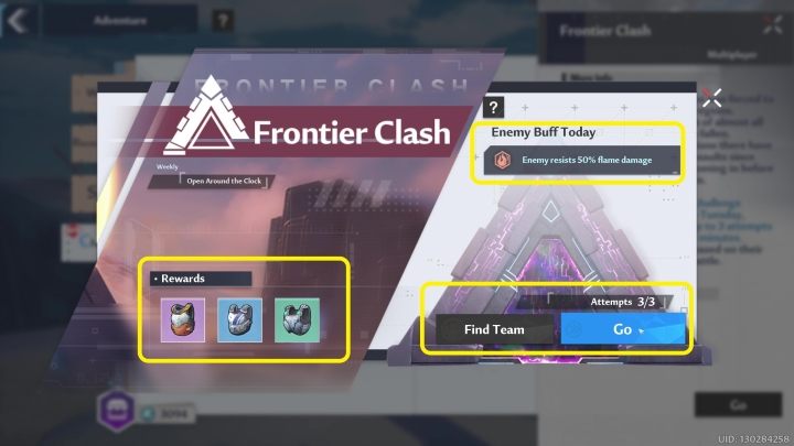 Durch Drücken der Go-Taste wird das oben abgebildete Menü angezeigt – Tower of Fantasy: Frontier Clash – Adventure – Tower of Fantasy Guide