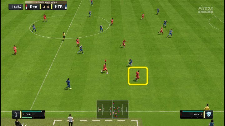 Ein senkrechter Bodenpass (Dreieck / Y) auf einen vor den Verteidigern davonlaufenden Spieler ist in vielen Fällen die beste Möglichkeit, die gegnerische Abwehrlinie zu umgehen und eine Torsituation herauszuarbeiten FIFA 23-Leitfaden