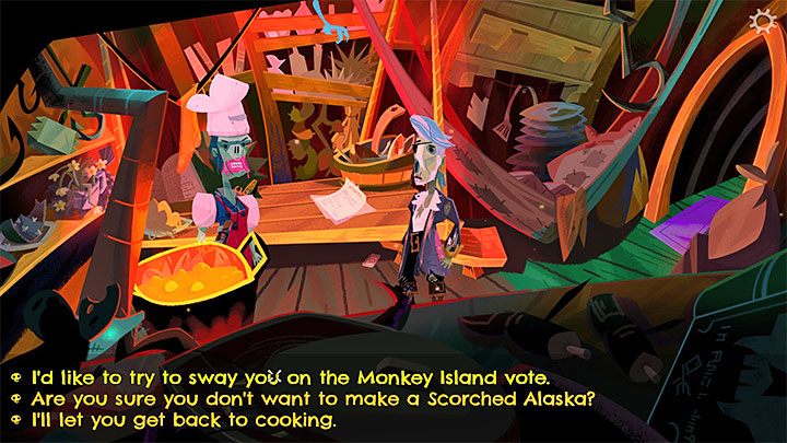 Putras Gunst ist am einfachsten zu erlangen – sie wird auf die gleiche Weise abstimmen wie Iron Rose – Rückkehr nach Monkey Island: Holen Sie sich ein einstimmiges Votum – Komplettlösung – Teil 2 – Eine gefährliche Reise – Komplettlösung zur Rückkehr nach Monkey Island
