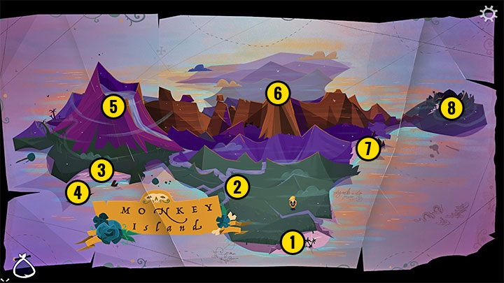 Am Strand gibt es einen Durchgang zur Hauptkarte der Insel und, ähnlich wie bei Melee Island, können Sie die interaktiven Bereiche auswählen - Rückkehr nach Monkey Island: Folgen Sie der Karte von LeChuck zum Geheimnis - Komplettlösung - Teil 3 - Rückkehr nach Monkey Island - Komplettlösung für die Rückkehr nach Monkey Island
