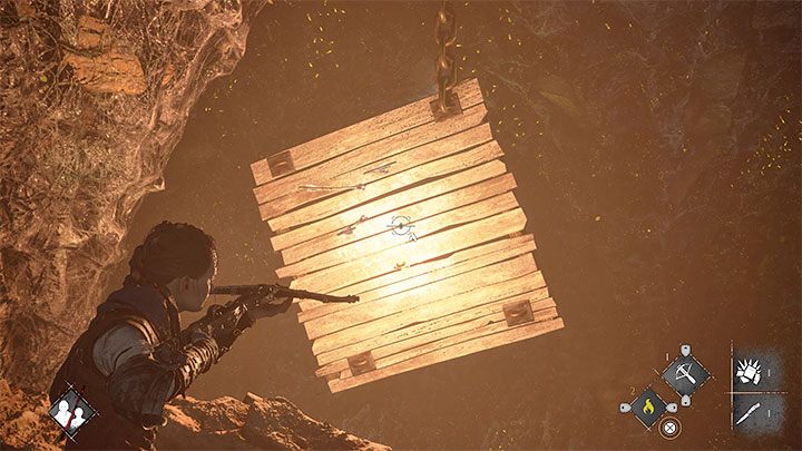 Der nächste Schritt besteht darin, einen Ignifer-Armbrustschuss auf das an der Kette befestigte Brett abzufeuern – Plague Tale Requiem: Kapitel 7, Überqueren Sie den Strand – Komplettlösung – Kapitel 7 – Schwerverbrecher – A Plague Tale Requiem Guide, Komplettlösung