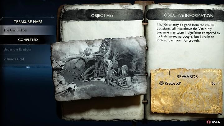 Während Sie die Welt des Spiels God of War Ragnarok erkunden, können Sie auf Karten stoßen, die den Ort eines vergrabenen Schatzes zeigen - God of War Ragnarok: Erkundung - Grundlagen - God of War Ragnarok Guide