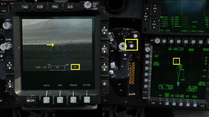 Drücken Sie die SLAVE-Taste am rechten Griff (RHG) oder dort, wo Sie sie in den Steuerungseinstellungen zugewiesen haben - DCS AH-64D Apache: Sichtquelle und Erfassungsquelle - Systeme und Sensoren - DCS AH-64 Apache Guide