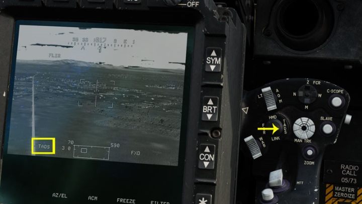 Wählen Sie TADS als aktives Visier, indem Sie den Visierauswahlschalter nach rechts drücken - TADS - DCS AH-64D Apache: Visierquelle und Erfassungsquelle - Systeme und Sensoren - DCS AH-64 Apache Guide