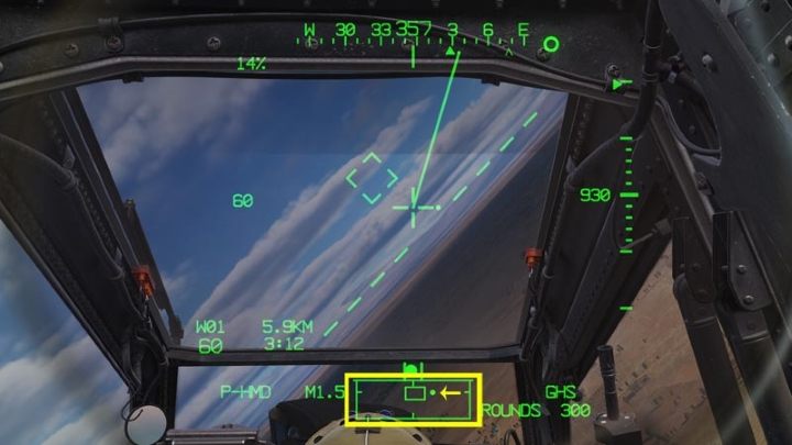 Ein Hinweis auf die aktuelle Position der Erfassungsquelle wird auch als Cued Line-of-Sight Dot angezeigt - DCS AH-64D Apache: Sichtquelle und Erfassungsquelle - Systeme und Sensoren - DCS AH-64 Apache Guide