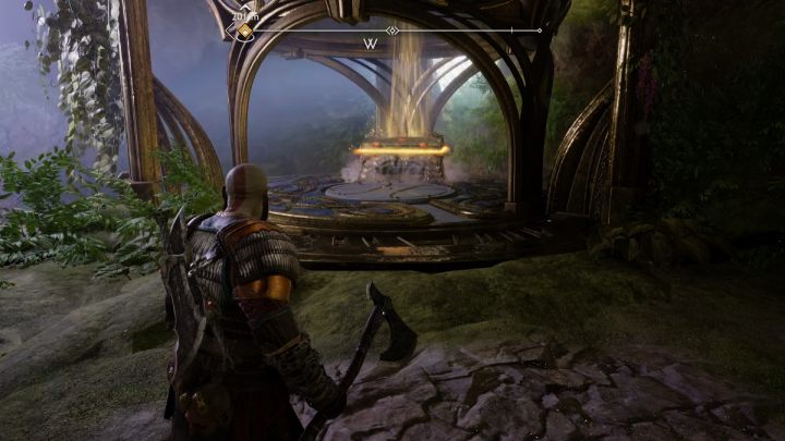 Die Truhe befindet sich auf einer erhöhten Plattform – God of War Ragnarok: Temple of Light Geheimnisse, Sammlerstücke – Alfheim – God of War Ragnarok Guide
