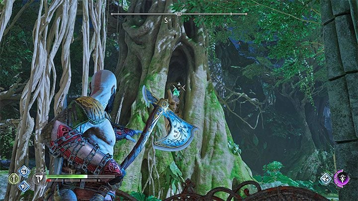Raven versteckt sich in einem großen Baum im Dorf – God of War Ragnarok: The Abandoned Village, Vanaheim – Geheimnisse, Sammlerstücke – Vanaheim – God of War Ragnarok Guide