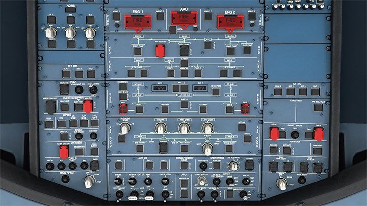 The top panel called overhead is full of intricate looking switches - Microsoft Flight Simulator: Cockpit of a passenger aircraft - Passenger aircraft - Microsoft Flight Simulator 2020 Guide