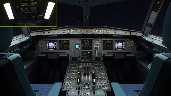 DOME lights illuminate the cockpit like a ceiling lamp room. - Microsoft Flight Simulator: Cockpit of a passenger aircraft - Passenger aircraft - Microsoft Flight Simulator 2020 Guide