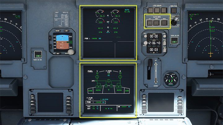 The central monitors show the technical condition of the aircraft - Microsoft Flight Simulator: Cockpit of a passenger aircraft - Passenger aircraft - Microsoft Flight Simulator 2020 Guide