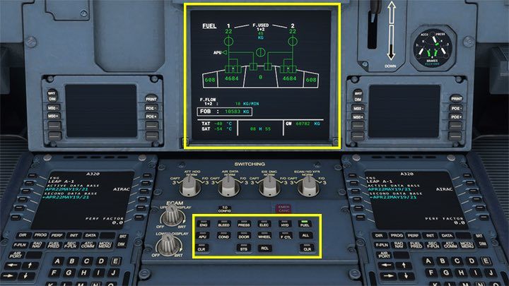The buttons on the pedestal are used to switch the systems on the lower monitor - Microsoft Flight Simulator: Cockpit of a passenger aircraft - Passenger aircraft - Microsoft Flight Simulator 2020 Guide