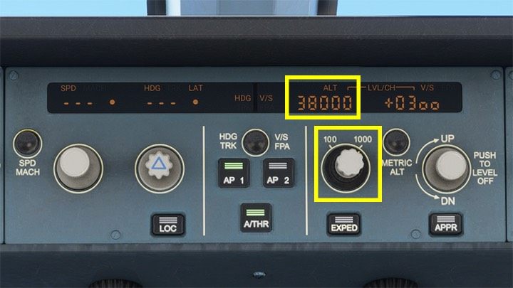 Neben der AP 1-Taste ist das zweitwichtigste Element die ALT - Höhenmodus-Taste und -Knopf - Microsoft Flight Simulator: Autopilot in einem Passagierflugzeug - Passagierflugzeug - Microsoft Flight Simulator 2020 Guide