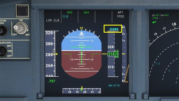 Die angegebene Höhe erscheint als blaue Zahlen auf dem PFD – Microsoft Flight Simulator: Autopilot in einem Passagierflugzeug – Passagierflugzeug – Microsoft Flight Simulator 2020 Guide