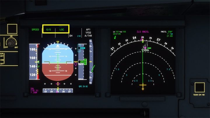 Der APPR-Modus ist am besten auf dem PFD-Bildschirm in Form von grünen G/S- und LoC-Buchstaben und violetten Rauten rechts und unten zu sehen – Microsoft Flight Simulator: Autopilot in einem Passagierflugzeug – Passagierflugzeug – Microsoft Flight Simulator 2020 Guide