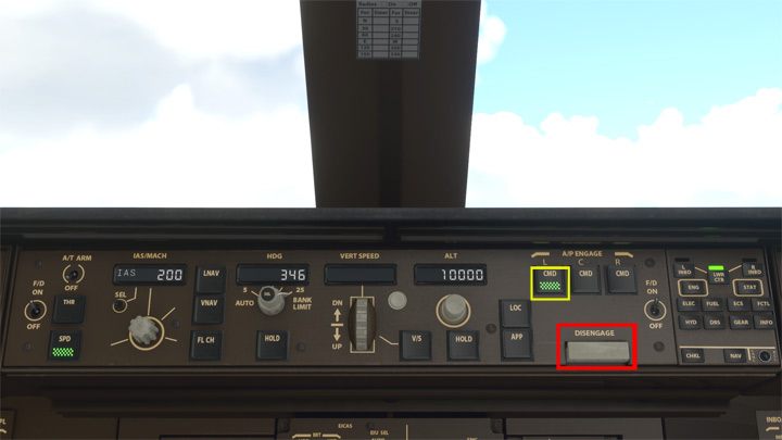 Verwenden Sie die Schaltfläche, um den Autopilot-CMD (L - links) im Abschnitt A / P-Engagement einzuschalten - Microsoft Flight Simulator: Autopilot in einem Passagierflugzeug - Passagierflugzeug - Microsoft Flight Simulator 2020-Handbuch