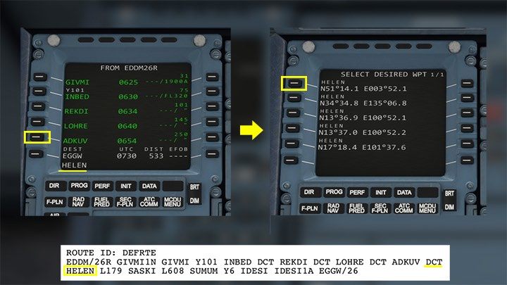 Point HELEN is also preceded by DCT, so it is entered in the same way as the previous ones - Microsoft Flight Simulator: How to program MCDU on-board computer? - Passenger aircraft - Microsoft Flight Simulator 2020 Guide