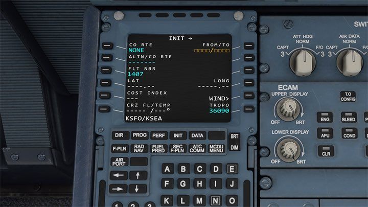 Verwenden Sie STRG + 5, um zur MCDU-Computeransicht zu navigieren – Microsoft Flight Simulator: Flugvorbereitung und Kaltstart – Beispielflug – Microsoft Flight Simulator 2020-Handbuch