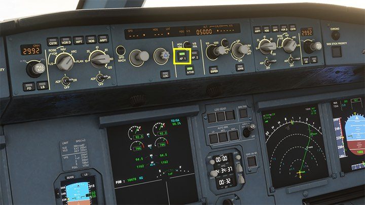 Schalten Sie den Autopiloten mit der Taste AP1 ein - Microsoft Flight Simulator: Rollen und Abheben eines Passagierflugzeugs - Beispielflug - Microsoft Flight Simulator 2020 Guide