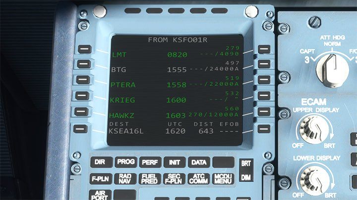 auf dem MCDU-Computerbildschirm im Abschnitt F-PLN – Microsoft Flight Simulator: Linienflug – Passagierflugzeug – Beispielflug – Microsoft Flight Simulator 2020 Guide