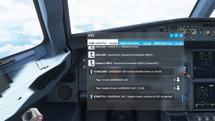 Von Zeit zu Zeit werden Sie von anderen ATC-Controllern kontaktiert, die die Verfolgung Ihres Fluges bestätigen und häufig über andere Maschinen berichten, die in der Nähe vorbeifliegen - Microsoft Flight Simulator: Linienflug - Passagierflugzeug - Beispielflug - Microsoft Flight Simulator 2020 Guide