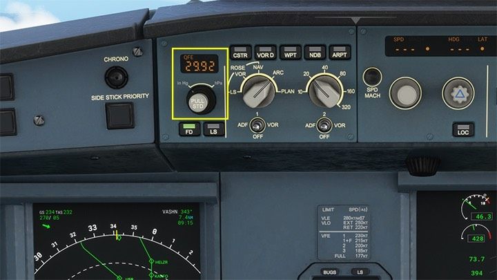 The next step is altimeter pressure adjustment to local conditions - either the B key, or more realistically - a knob on the instrument panel according to indications of METAR weather data or message from the tower - Microsoft Flight Simulator: ILS landing - Passenger aircraft - Example flight - Microsoft Flight Simulator 2020 Guide