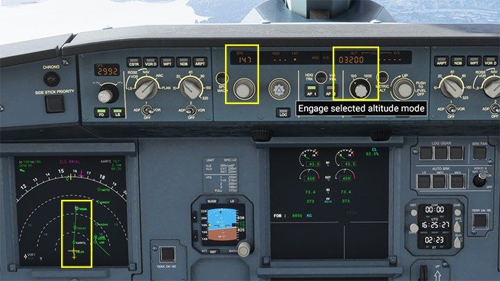 Just before the HELZR point, set the altitude for the next point, which is 3200 feet for KARFO - Microsoft Flight Simulator: ILS landing - Passenger aircraft - Example flight - Microsoft Flight Simulator 2020 Guide
