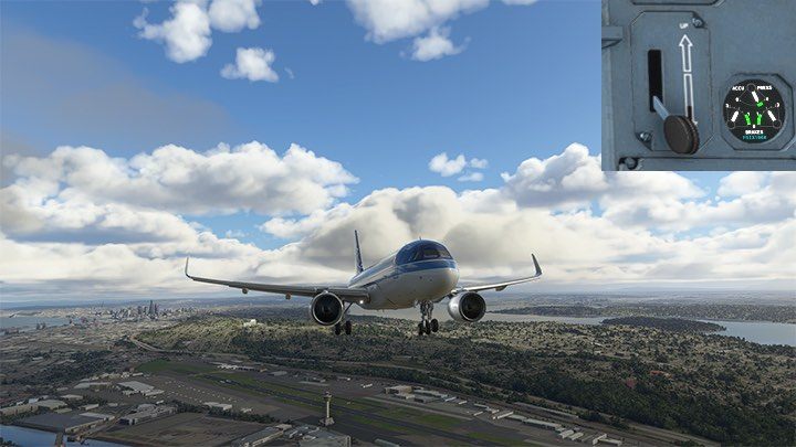 At a distance of 9 miles (minimum 7 miles) from the runway, slide the chassis out with the G key on the keyboard or a lever in the middle of the instrument panel - Microsoft Flight Simulator: ILS landing - Passenger aircraft - Example flight - Microsoft Flight Simulator 2020 Guide