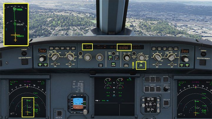 At KARFO point, the altitude and speed must already meet the requirements for descent along the path, that is, 149-144 knots and 3200 feet - Microsoft Flight Simulator: ILS landing - Passenger aircraft - Example flight - Microsoft Flight Simulator 2020 Guide