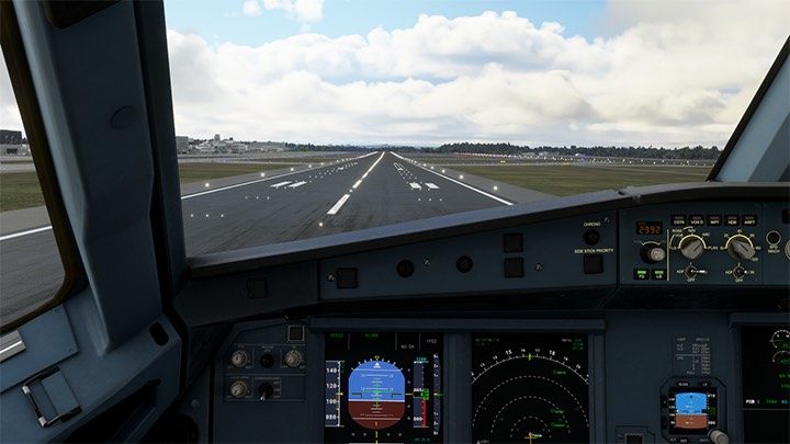 Just above the runway, when the computer reports the altitude of 20 feet, turn the throttle back to idle position - Microsoft Flight Simulator: ILS landing - Passenger aircraft - Example flight - Microsoft Flight Simulator 2020 Guide