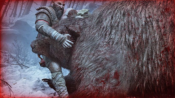 Keine Sorge wegen Rot auf dem Bildschirm – Kratos ist in Sicherheit – God of War Ragnarok: Wie kann man Bär Björn besiegen?  - Bosse - God of War Ragnarok Guide