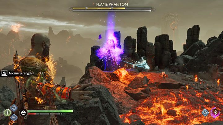 Die zweite Quelle (siehe Bild oben) befindet sich hinter der Lava – God of War Ragnarok: Wie besiegt man Flammenphantom?  - Bosse - God of War Ragnarok Guide