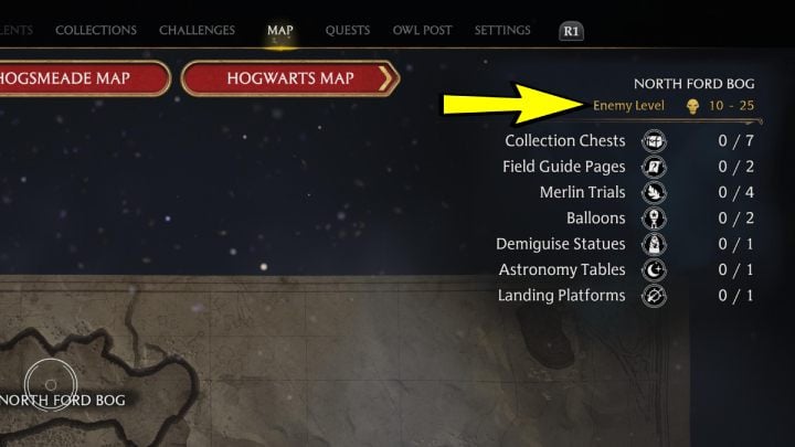 Überprüfen Sie immer das Quest-Level und das Standort-Level, um hinterher eine unangenehme Überraschung zu vermeiden - Hogwarts Legacy: Tipps und Tricks - Grundlagen - Hogwarts Legacy Guide
