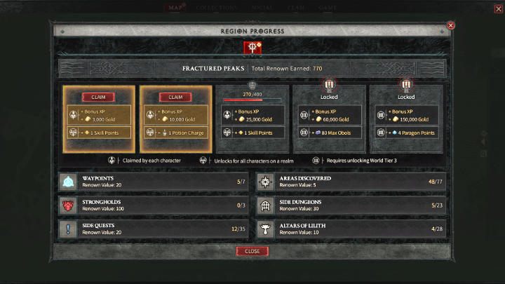 Sie können auf die Fortschrittsregisterkarte der Diablo 4-Weltregion über die Karte zugreifen – Diablo 4: Tipps und Tricks – Grundlagen – Diablo 4-Anleitung