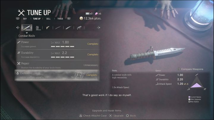 Was das Messer betrifft, sehen Sie die Option Haltbarkeit – Resident Evil 4 Remake: Waffen aufrüsten – Grundlagen – Resident Evil 4 Remake Guide