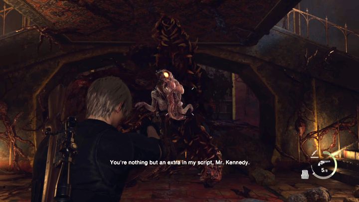Salazar wird zu einer Kreatur mutieren, die sich durch den Raum bewegen und sich mit ihren Tentakeln an Wänden und Decken festhalten kann – Resident Evil 4 Remake: Wie kann man Boss Ramon Salazar besiegen?  - Bosse - Resident Evil 4 Remake-Leitfaden