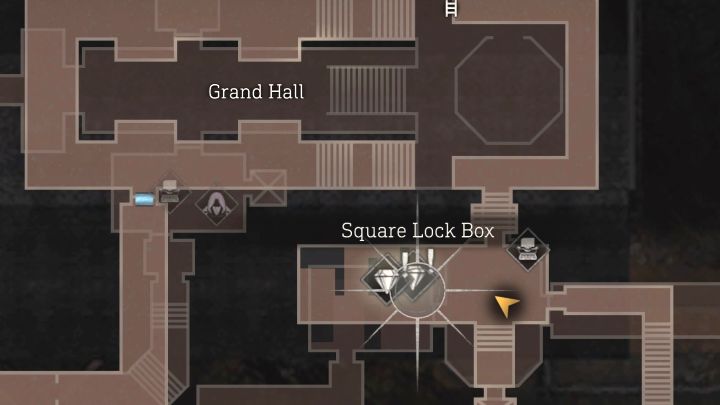 Square Lock Box #3 befindet sich in einem Raum südöstlich von Grand Hall – Resident Evil 4 Remake: Square Lock Boxes and Cubic Device Map – Secrets – Resident Evil 4 Remake Guide
