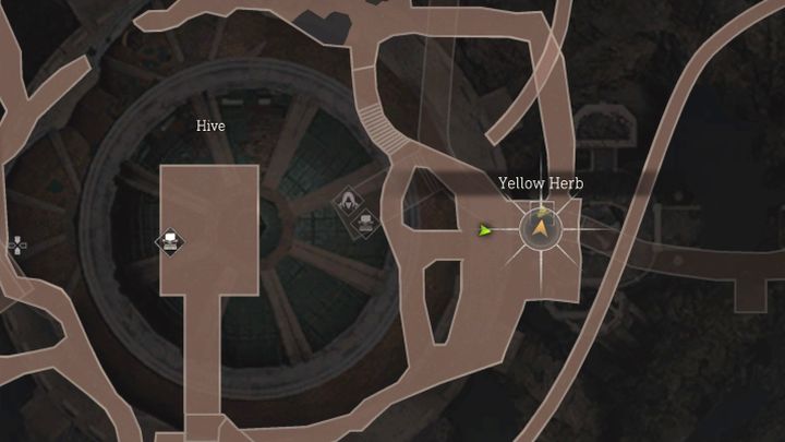 Dieses Kraut befindet sich im östlichen Teil von Hive, einem Ort, den Luis in Kapitel 11 – Resident Evil 4 Remake: Yellow Herb Map – Castle – Secrets – Resident Evil 4 Remake Guide – besucht hat