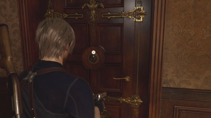 Gehen Sie wieder nach oben, aber achten Sie auf ein neues starkes Monster, das in der Nähe der Treppe erscheinen wird - Resident Evil 4 Remake: Rätsel im Herrenhaus der Dorfältesten (Kapitel 2) - Rätsellösungen - Resident Evil 4 Remake Guide