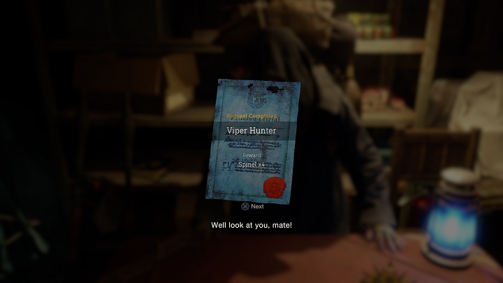 Sie erhalten vier Spinelle als Belohnung für die Erfüllung der Anfrage – Resident Evil 4 Remake: Viper Hunter – Anfragen – Resident Evil 4 Remake Guide