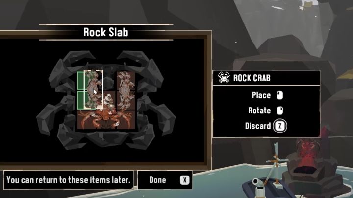 Ordne die Krabben wie im Bild oben gezeigt an, um das Puzzle zu vervollständigen – Dredge: All Rock Slabs – Secrets and Collectibles – Dredge Guide