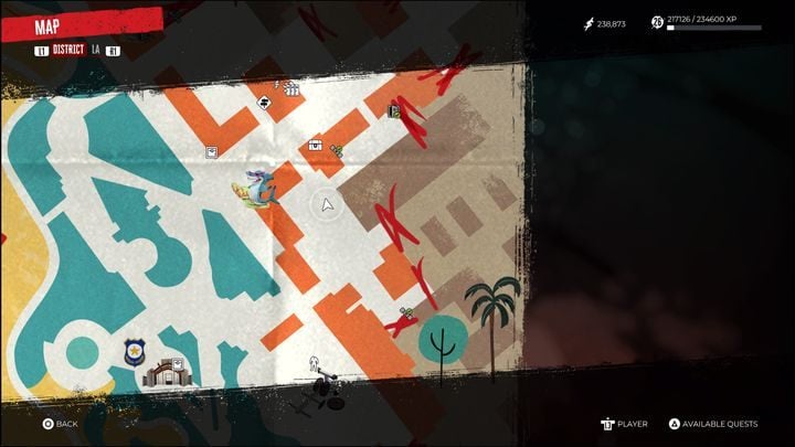 Die Markierung aus dem obigen Screenshot zeigt die genaue Position von Jos rotem Auto – Dead Island 2: Jos Rainy Day Stash – Lost and Found – Dead Island 2 Guide