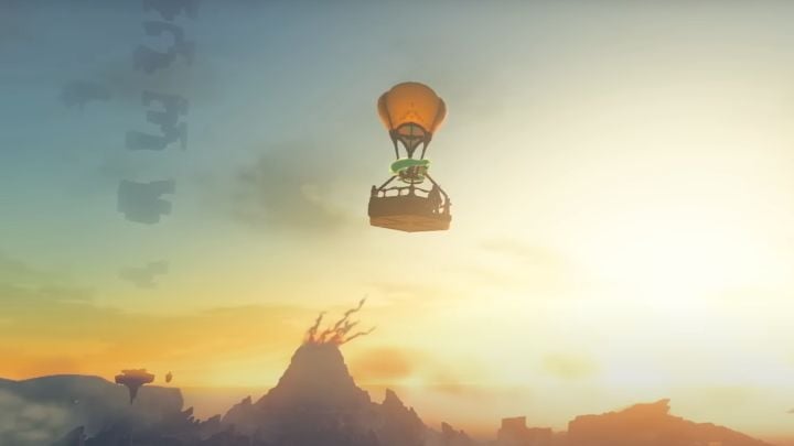 Ein einzelner, von einem Ventilator angetriebener Ballon ist nicht sehr schnell, aber er ermöglicht es Ihnen, hoch genug zu gelangen, um erfolgreich die Himmelsinseln zu erreichen – Zelda TotK: Fahrzeuge – Grundlagen – Zelda Tears of the Kingdom Guide