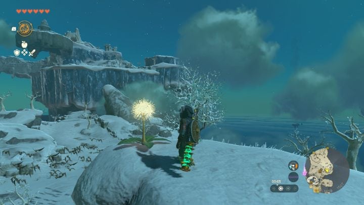 Die geheimnisvolle Blume befindet sich auf einem der schneebedeckten Gipfel von Great Sky Island – Zelda TotK: Wie fängt man einen Löwenzahn?  - FAQ – Zelda Tears of the Kingdom Guide