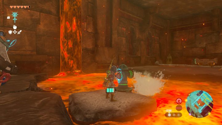 Gehen Sie zum südlichen Teil des Tempels und nutzen Sie den Hydranten, um Plattformen auf der Lava zu schaffen – Zelda TotK: Yunobo of Goron City – Komplettlösung – Zelda Tears of the Kingdom Guide